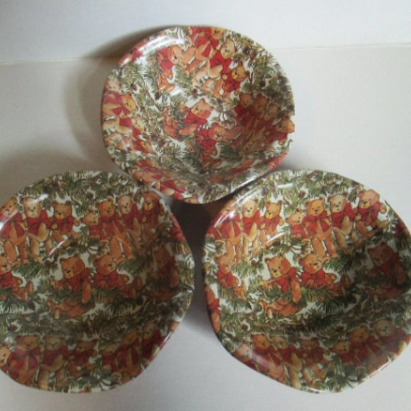 Teddy Bear Christmas Little Tin Bowls set of 3 nesting nut or candy cups Midwest - Picture 1 of 5